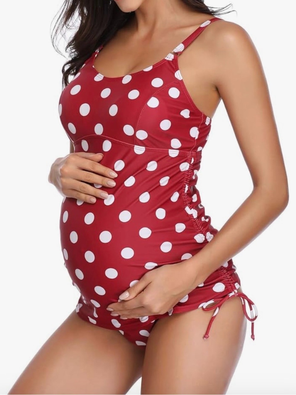 MIYANG Maternity Red White Polka Dot Tankini Two-Piece Swimsuit Small